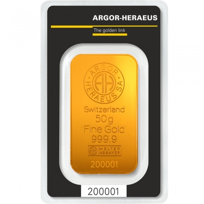 Compare 50 Gram Argor Heraeus Gold Bar Dealer Prices