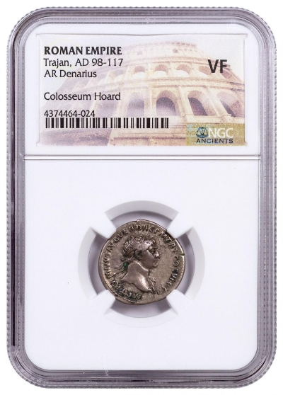 Silver Denarius of Trajan (AD 98-117) Roman Empire - The Colosseum Hoard NGC VF