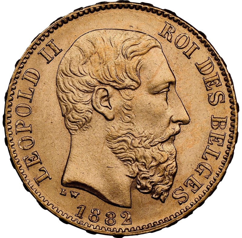 1882 Belgium 20 Francs Leopold II