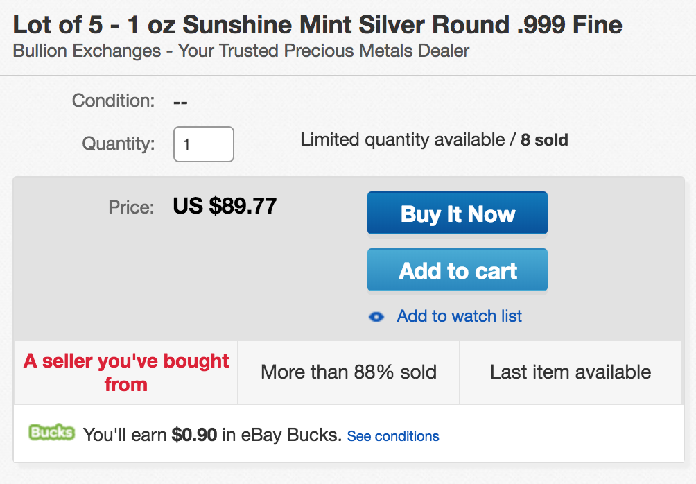 Sunshine Mint Silver Rounds ebay Bucks