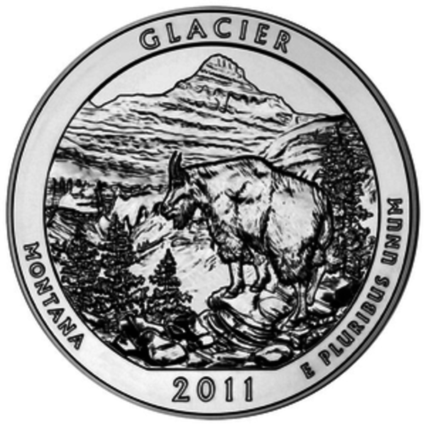 Reverse of a 2011 ATB Glacier Montana 5 oz Silver Coin from the US Mint
