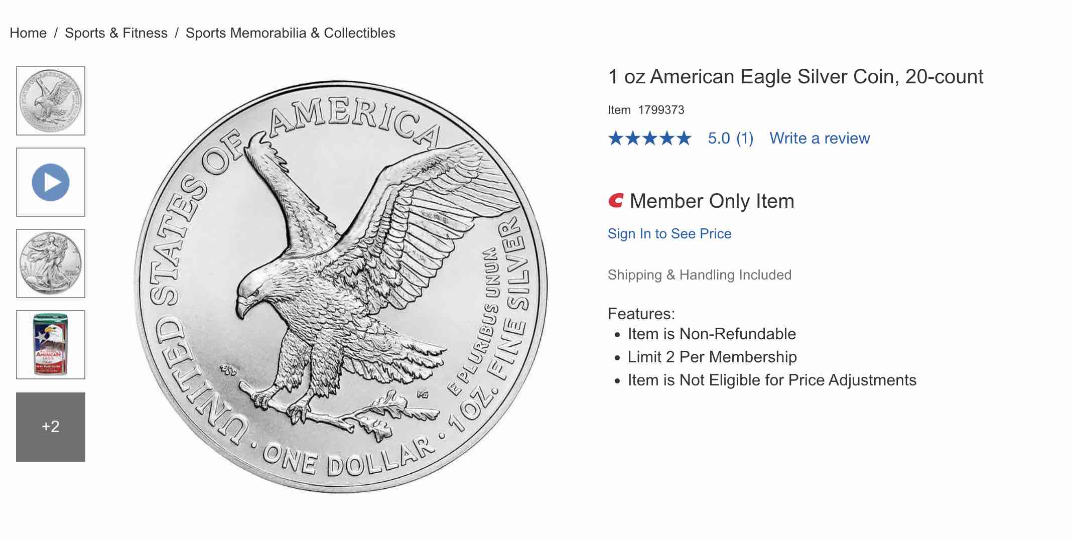 Silver Eagles Product Page at Costco.com