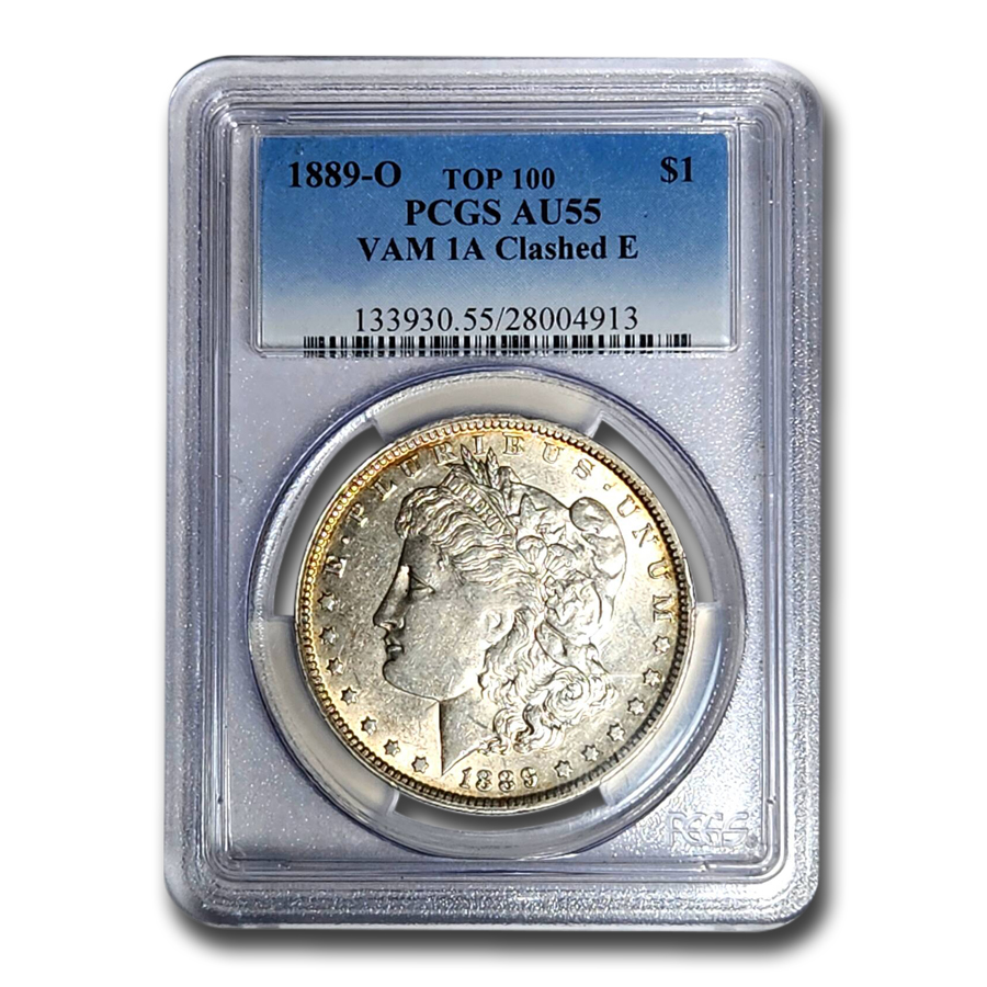 PCGS Certified and Graded Example of a "Clashed E" 1889-O Morgan AU55