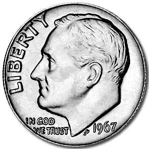 U.S. Mint 1967 Roosevelt Dime in Brilliant Uncirculated condition