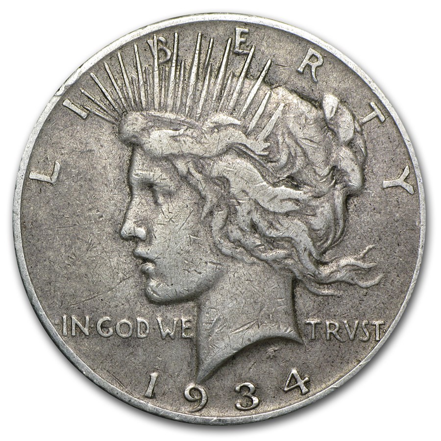 VF condition 1934-S Peace Dollar Value: $100 to $150