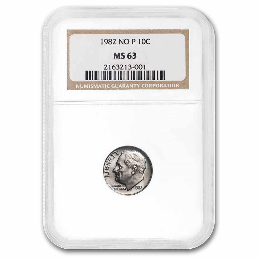 1982 "No P" 10C Roosevelt Dime NGC MS63