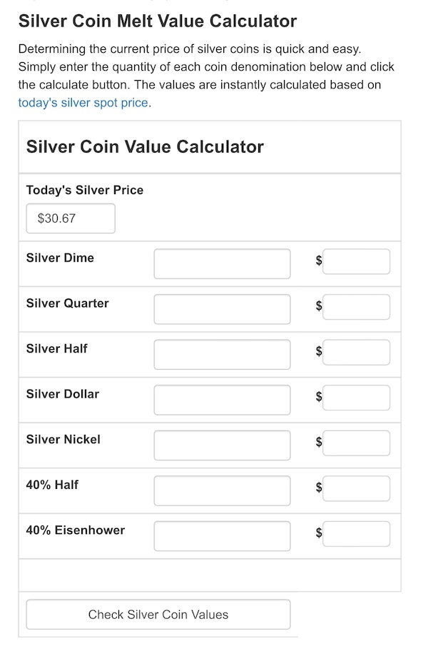 silver coin melt value usage demonstration screen shot