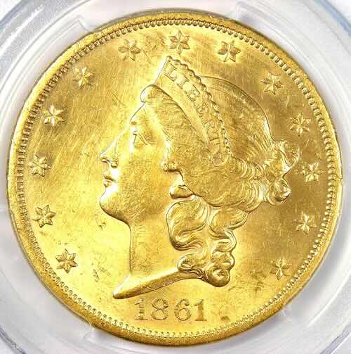 1861 $20 Liberty Double Eagle MS65