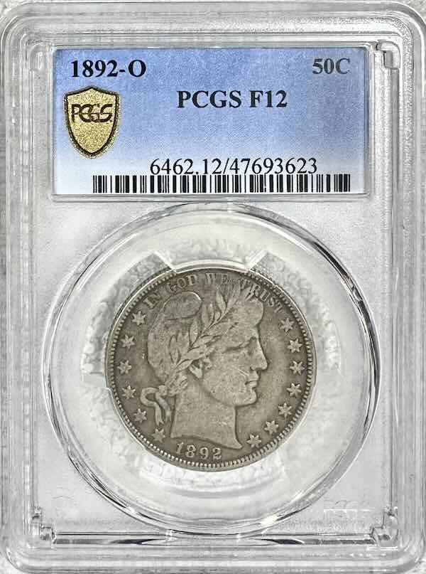 1892-O Barber 50C Silver Half Dollar PCGS F12 Value: