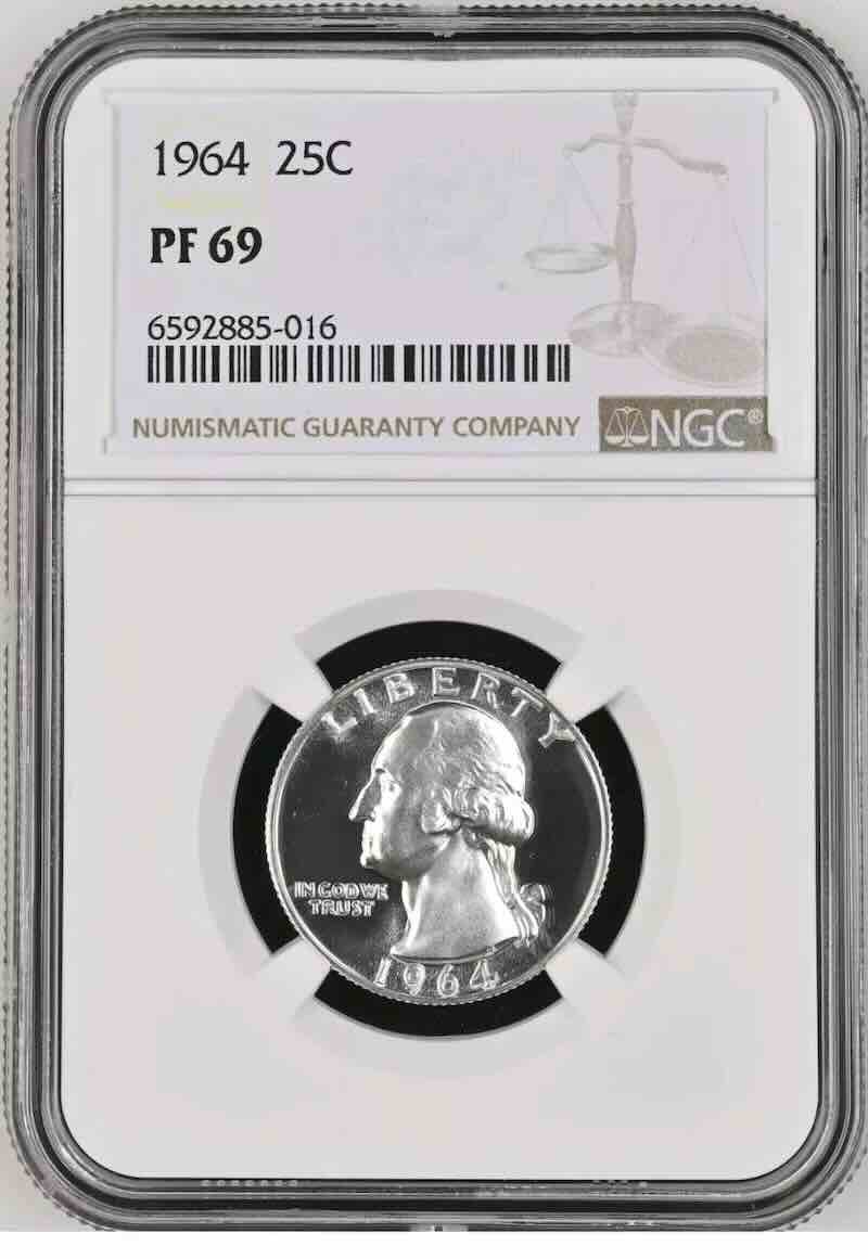 1964 Washington Proof Quarter NGC PF69