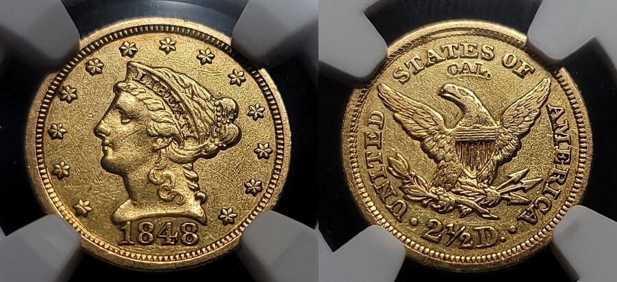 "CAL" Stamped 1848 $2.50 Liberty Quarter Eagle Gold Coin showing the California Counterstamp