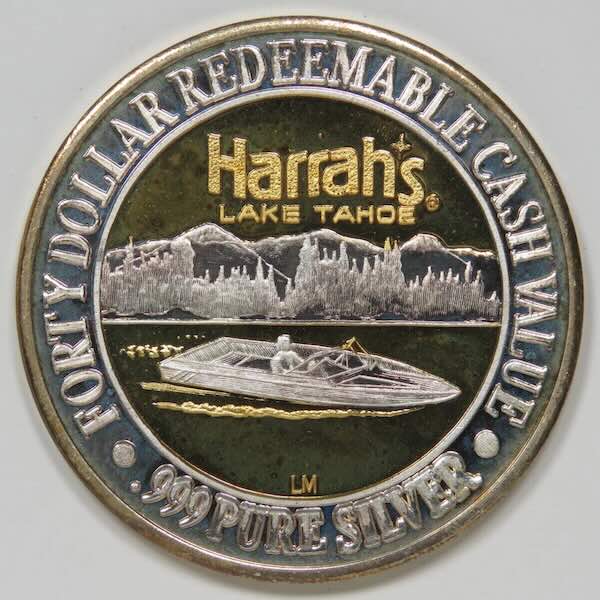 Harrah's Lake Tahoe $40 Silver Strike gilded with 24k gold