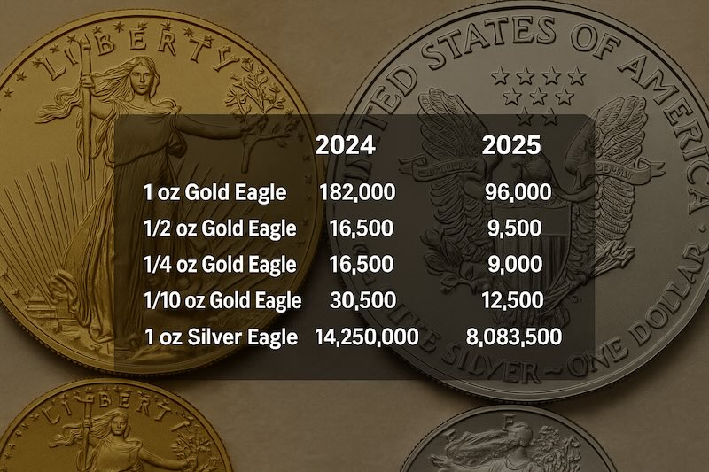 Infographic: US Mint Year-over-Year first six months sales comparison 2024 and 2025