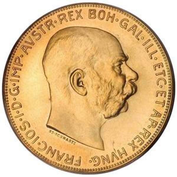 Vintage Austria 100 Coronas Gold Coin Featuring the Bust of Emperor Franz Joseph I
