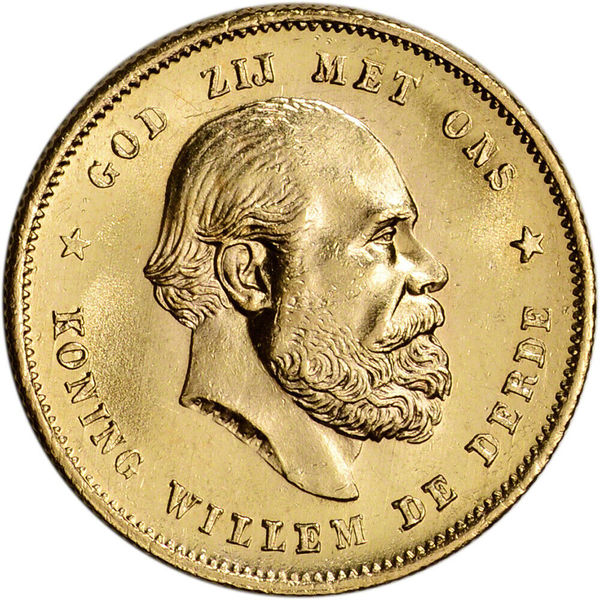 Dutch Netherlands King Willem III 10 Gulden Gold Coin
