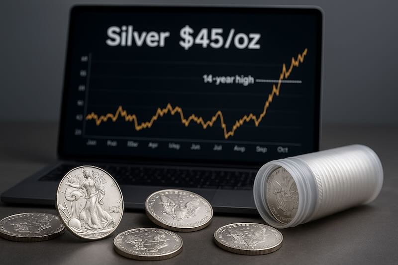 Silver Price Hits a New 14-Year High at $45/oz – What’s Next for the Shiny Metal?