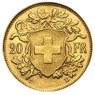 Swiss 20 Francs Vreneli Reverse