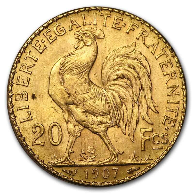 France 20 Francs Rooster Gold Coin