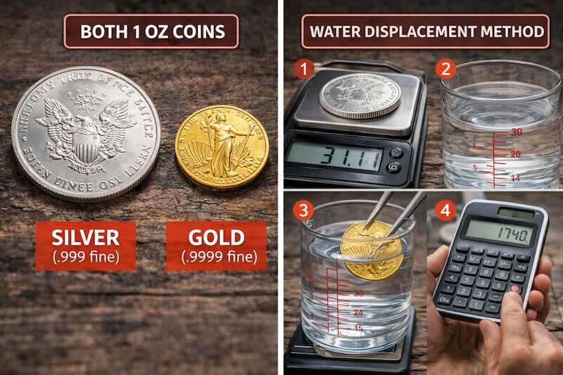 Steps to verify gold or silver using the water displacement method