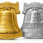 freedom ringing liberty bell shaped gold coin and silver medal