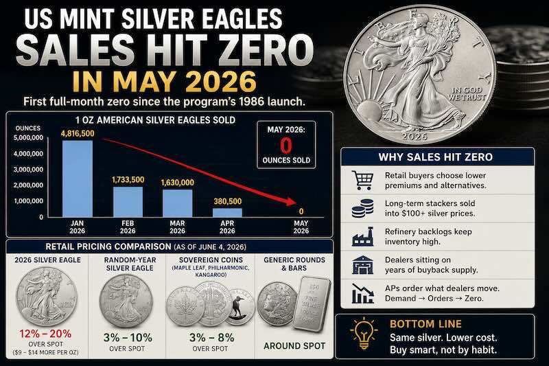 Silver Eagle Sales Hit Zero in May 2026: The Retail Buyer Has Left