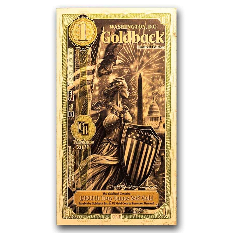 Compare 1 Washington D.C. Goldback 24K Gold Note – 0.001 Troy Ounce Fine Gold prices