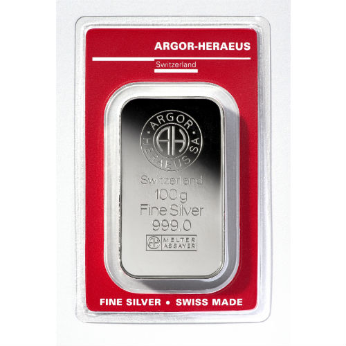 Compare 100 Gram Argor Heraeus Silver Bar  prices