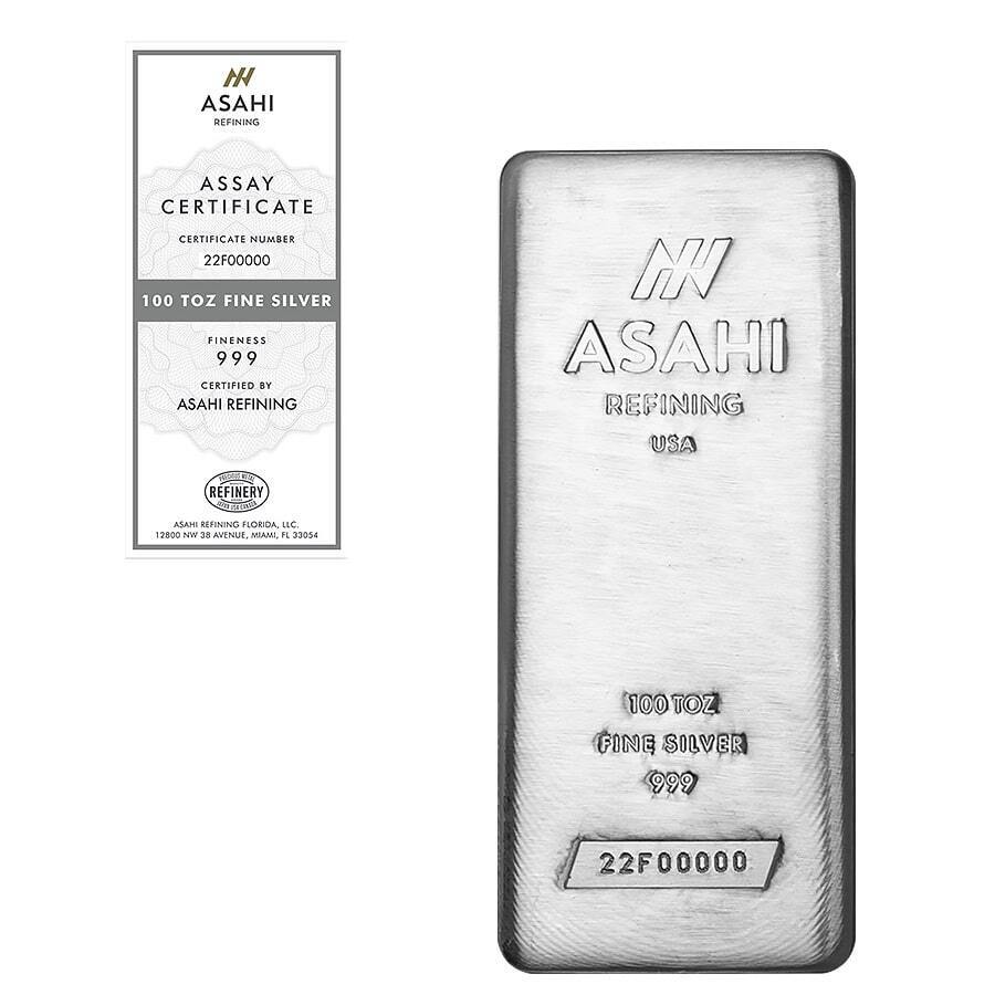 Compare 100 oz Asahi Serialized Silver Bar prices