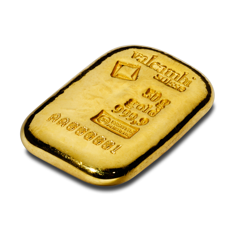 Compare Valcambi 50 Gram Cast Gold Bar prices