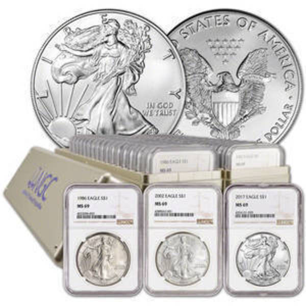 Compare silver prices of 1986-2019 NGC MS-69 US Silver Eagle 34 Coin Set