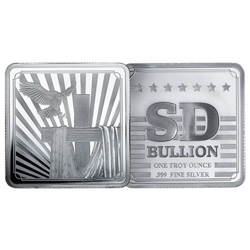 Compare 1 oz SD Bullion Cross and Flag Square Silver Bar prices