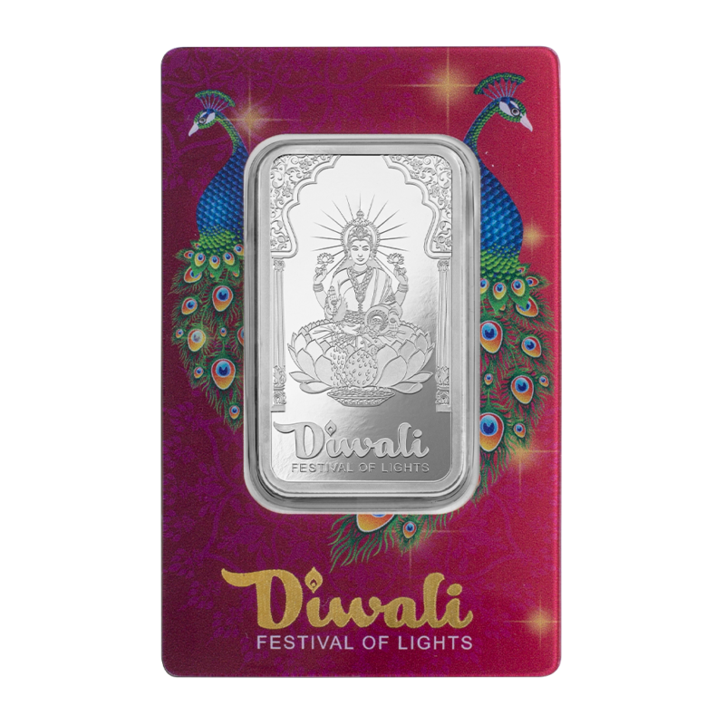 Compare PAMP Suisse Diwali Lakshmi & Peacocks 1 oz Silver Bar (2024) prices