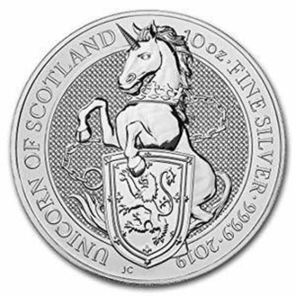 Compare silver prices of 2019 10 oz Silver Queen's Beast Unicorn of Scotland Coin