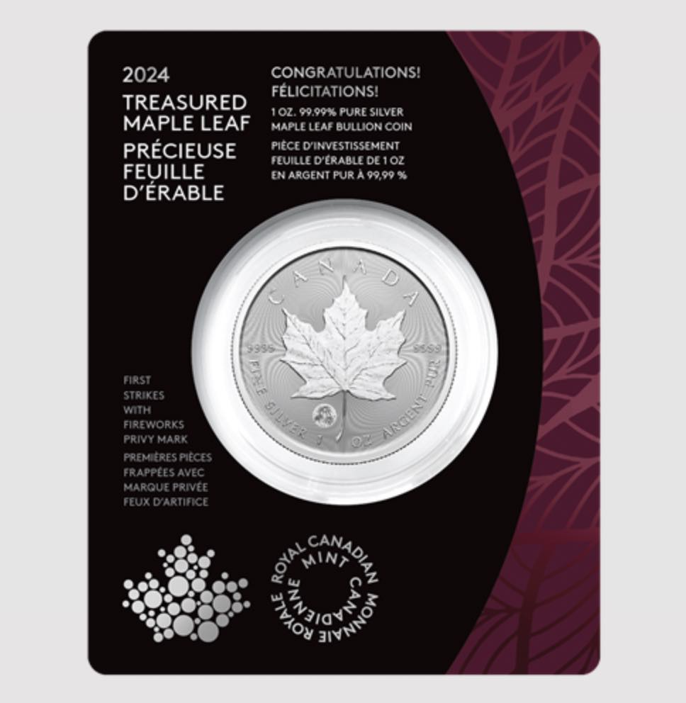 Compare 2024 Treasured Maple Leaf 1 oz Silver Coin with Privy Mark prices