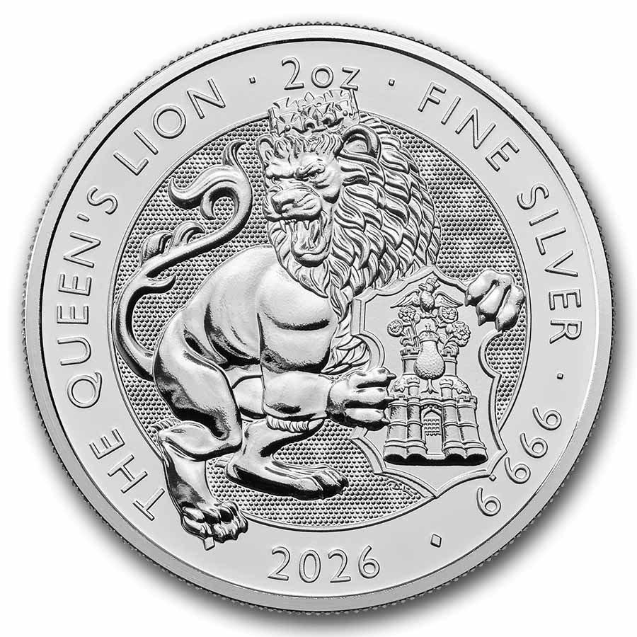 Compare 2026 Great Britain 2 oz Silver Royal Tudor Beasts Queen's Lion BU prices