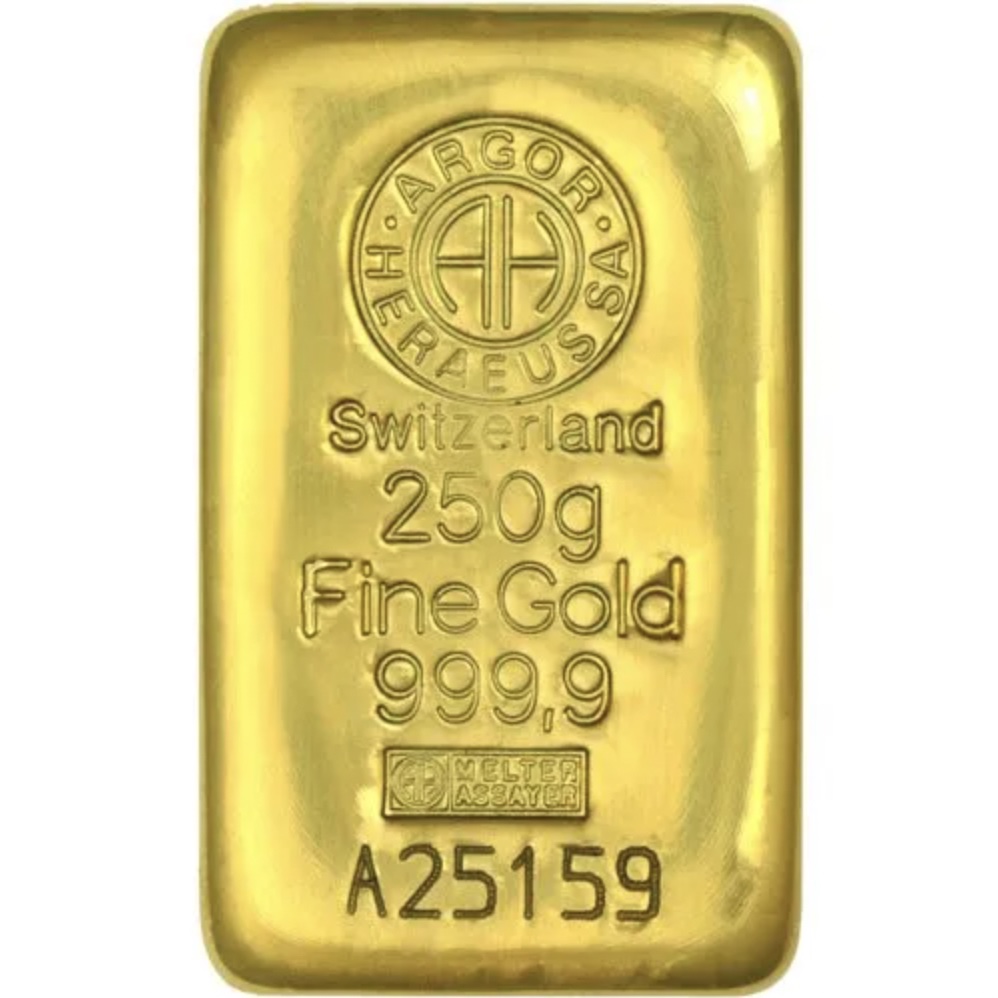Compare 250 gram Argor Heraeus Gold Bar prices