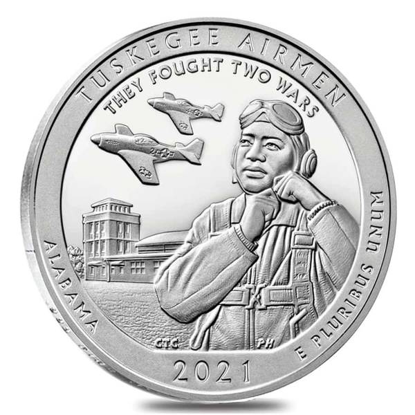 Compare silver prices of 2021 America The Beautiful Tuskegee Airmen 5 oz Silver Coin