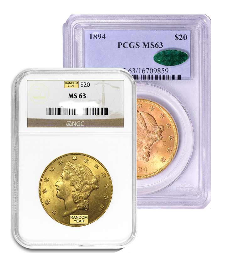 Compare $20 MS-63 Liberty Double Eagle Gold Coin (NGC or PCGS) - Random Year prices