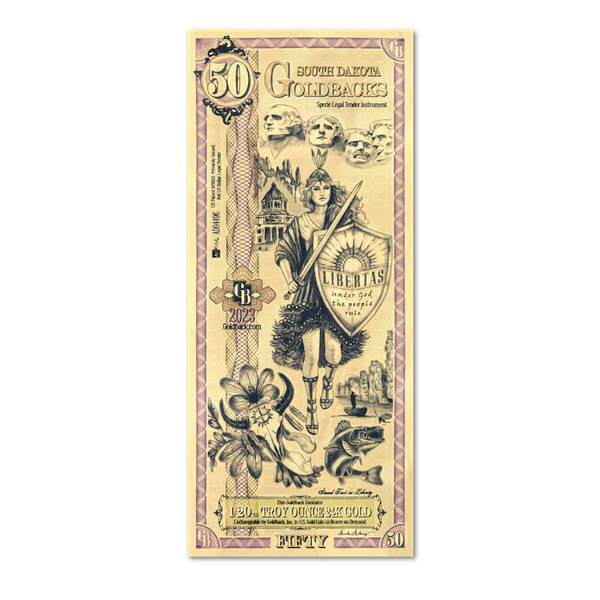 Compare 50 South Dakota Goldback 1/20 oz 24K Gold Foil Aurum Note prices