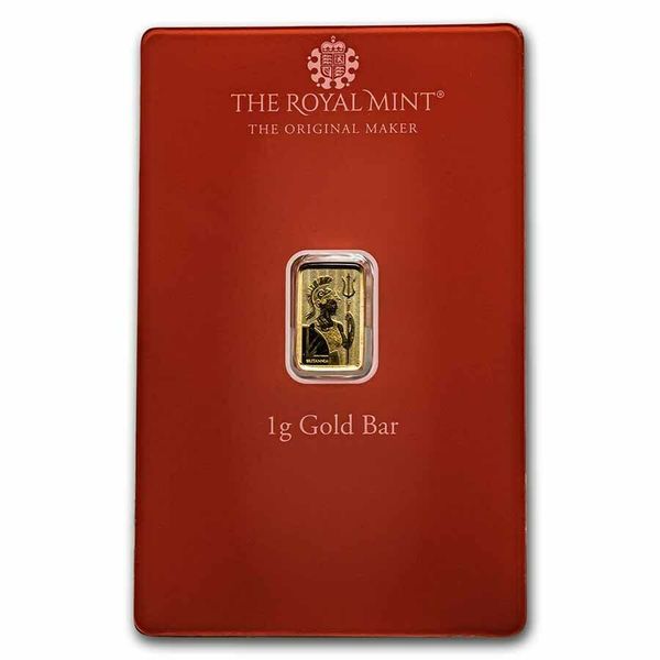 Compare 1 gram Gold Bar - Britannia The Royal Mint (Henna) prices