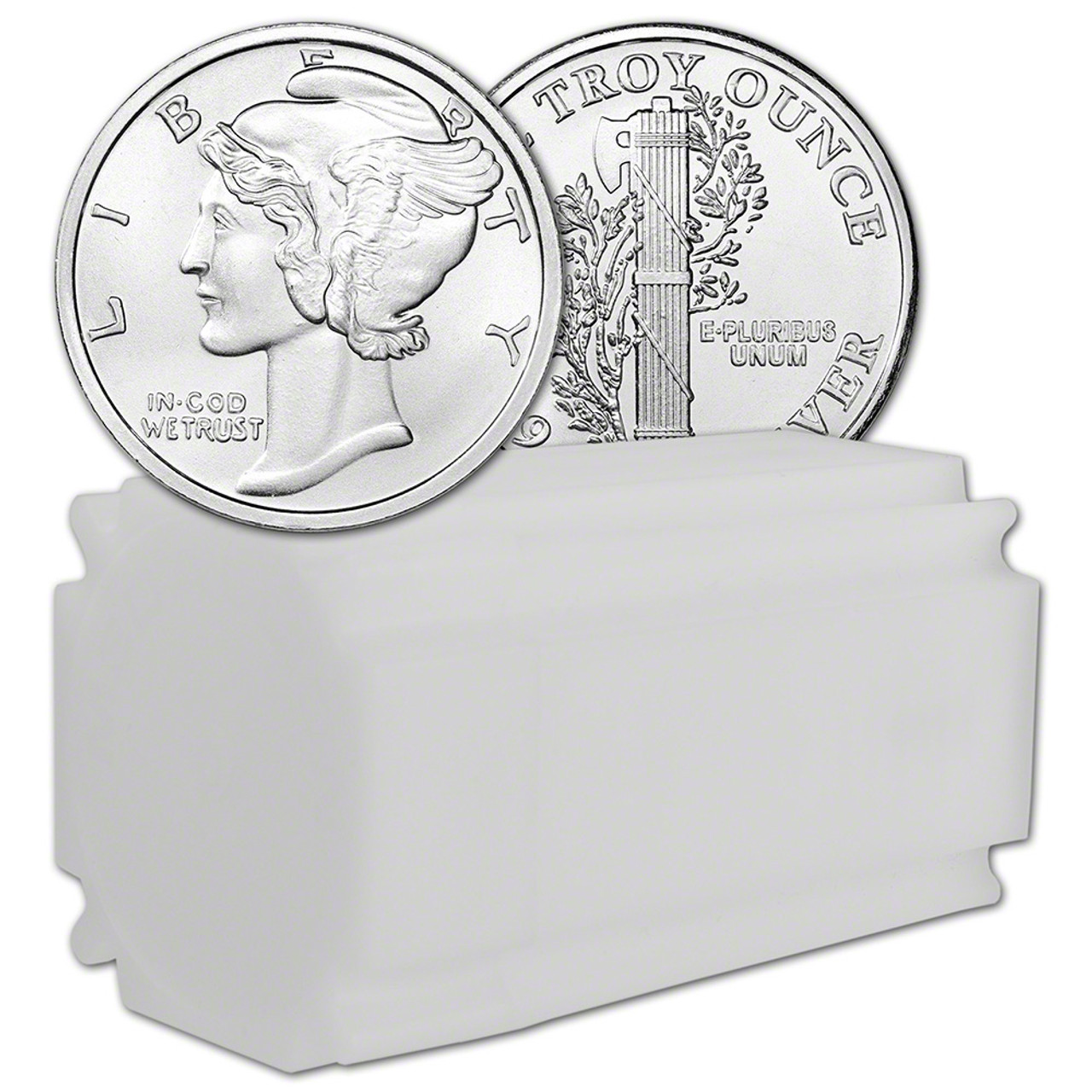 Compare Tube of 20 - 1 oz Mercury Dime Design Silver Rounds prices