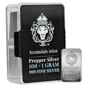 Compare Scottsdale Prepper Box Silver Bars 100 x 1 gram prices